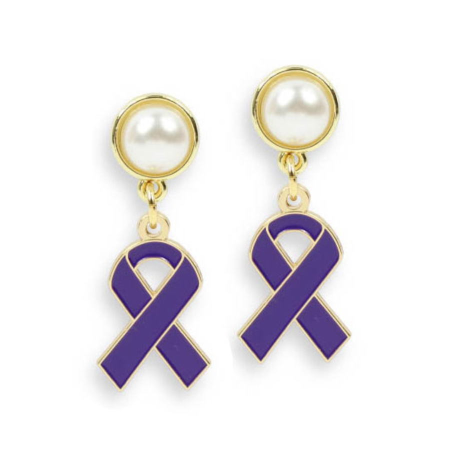 Awareness Ribbon Pearl Top Earring - Alzheimer's