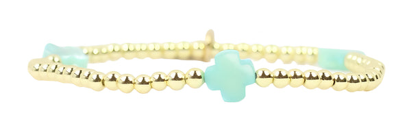 Ella Stacker Stretch Bracelet - Aqua Cross