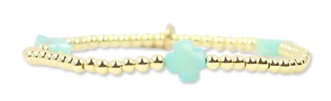 Ella Stacker Stretch Bracelet - Aqua Cross