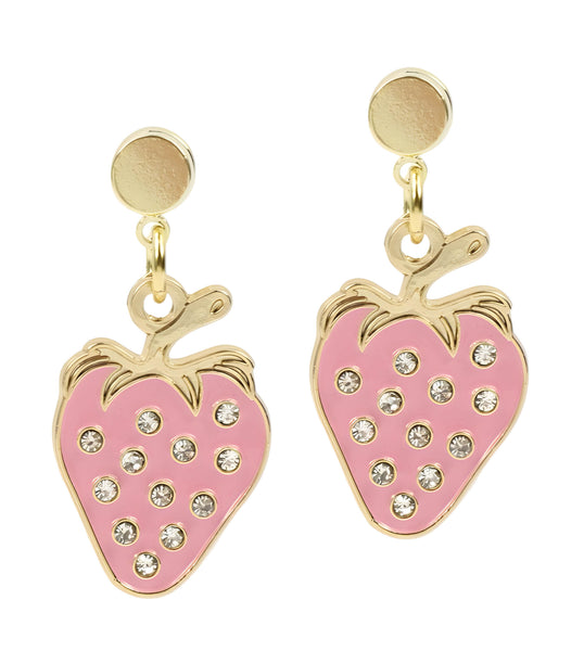 Rhinestone Strawberry Earring - Pink