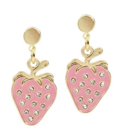 Rhinestone Strawberry Earring - Pink