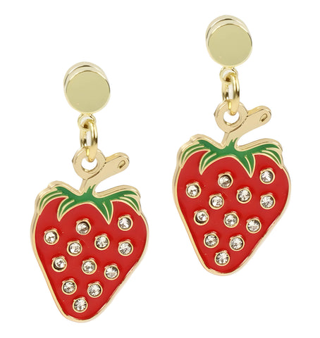 Rhinestone Strawberry Earring - Red