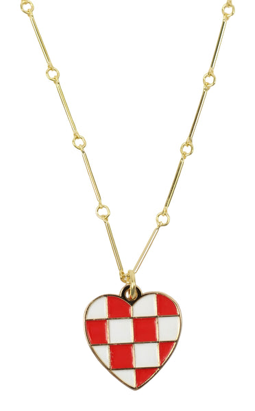 The Checkered Heart Necklace - Red & White
