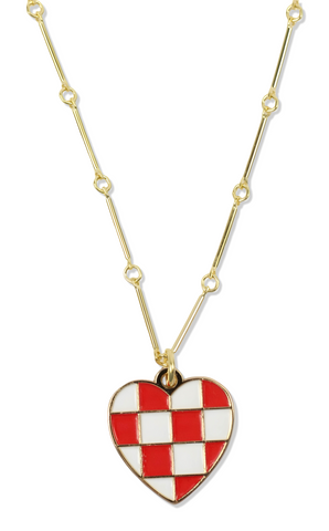The Checkered Heart Necklace - Red & White