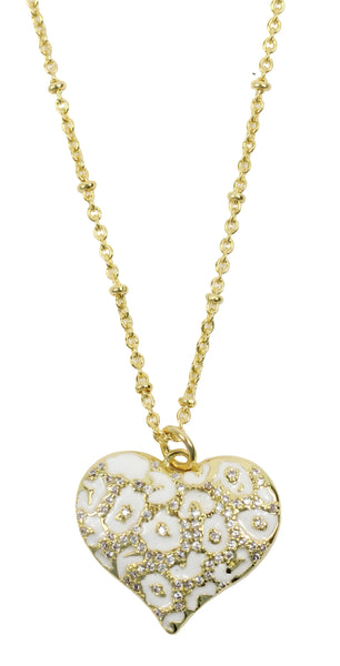 The Cheetah Heart Necklace - White