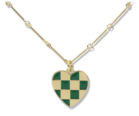 The Gameday Heart Necklace - Green + Gold