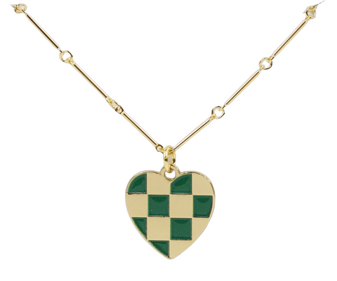 The Gameday Heart Necklace - Green + Gold