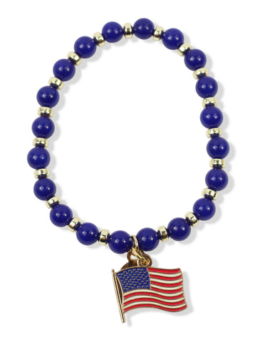 Mini Annie Stretch Bracelet - Royal Blue with American Flag