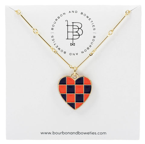 The Gameday Heart Necklace - Navy + Orange