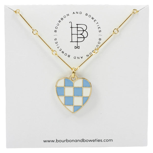 The Gameday Heart Necklace - Light Blue + White