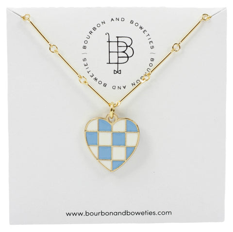 The Gameday Heart Necklace - Light Blue + White