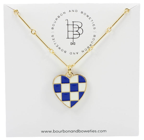 The Gameday Heart Necklace - Royal Blue + White