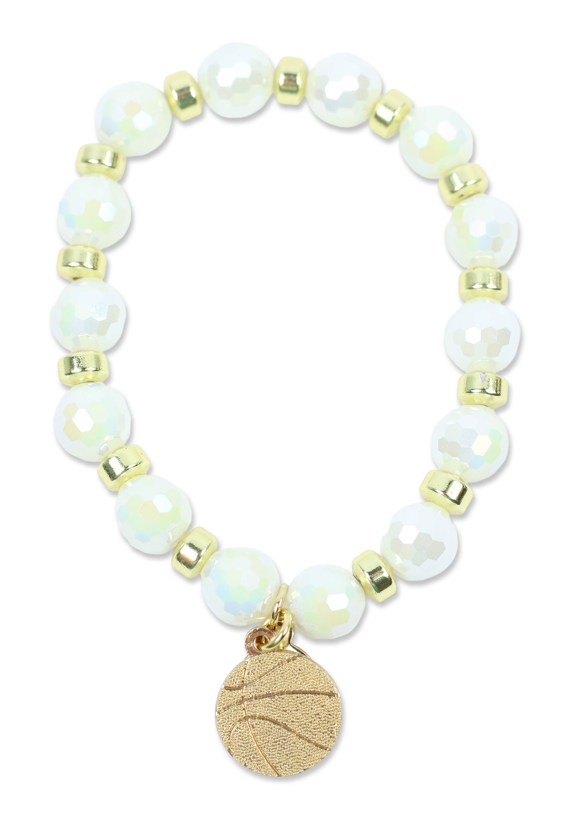 Shelby Stretch Bracelet - White Sparkle with Basketball Charm