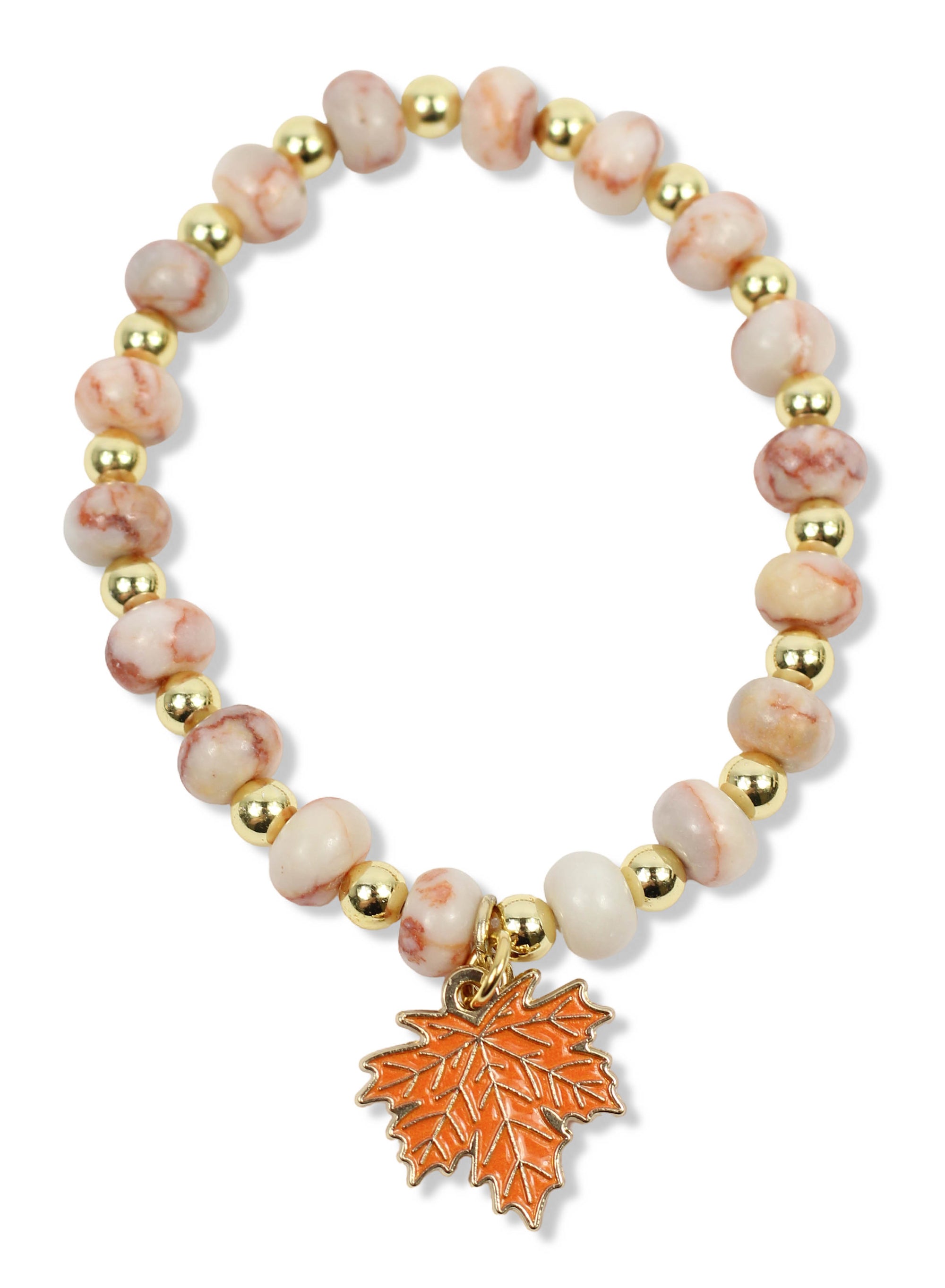 Annie Stretch Bracelet - Fall Jasper with Leaf Charm