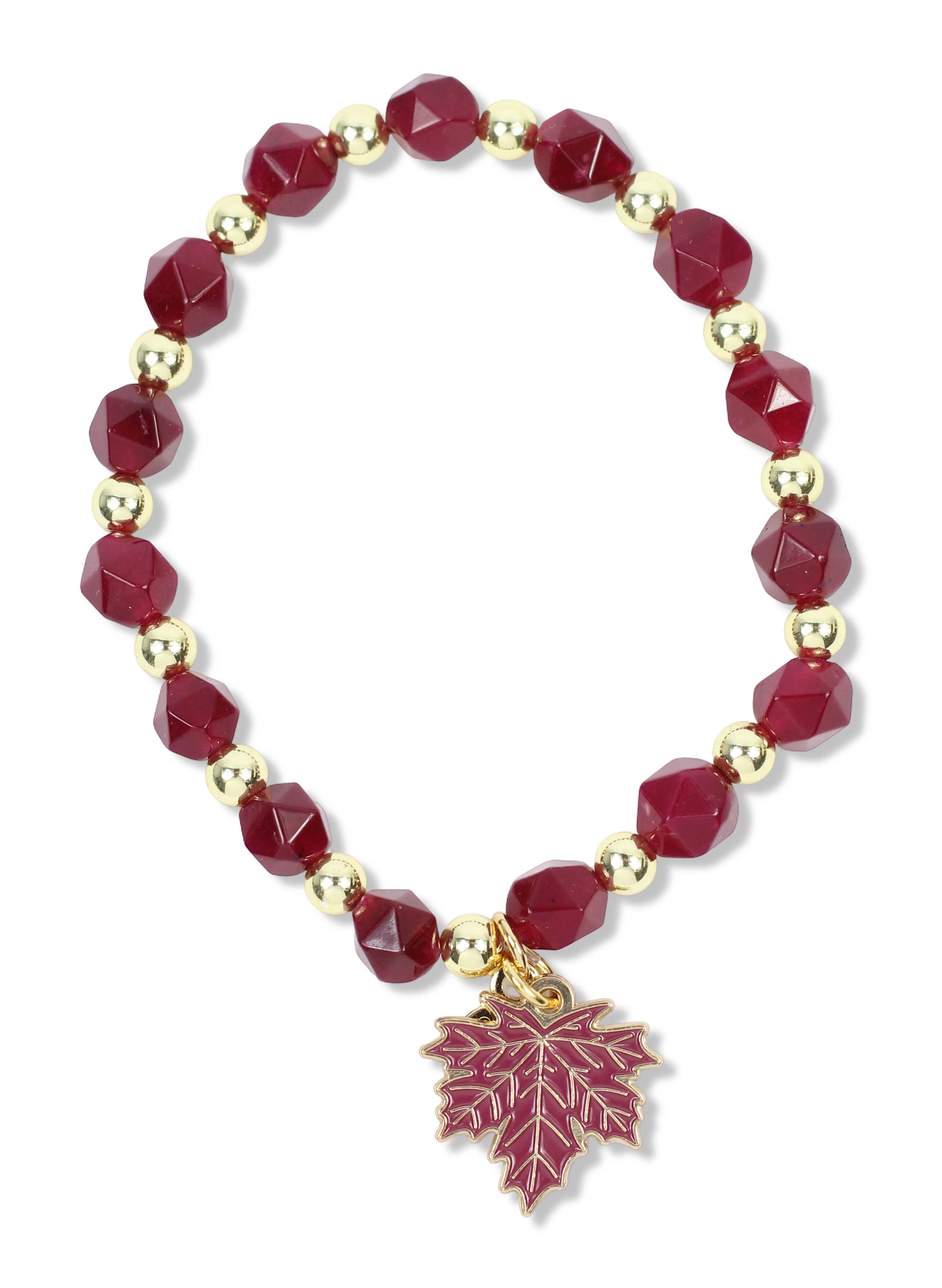 Annie Stretch Bracelet - Scarlet with Leaf Charm