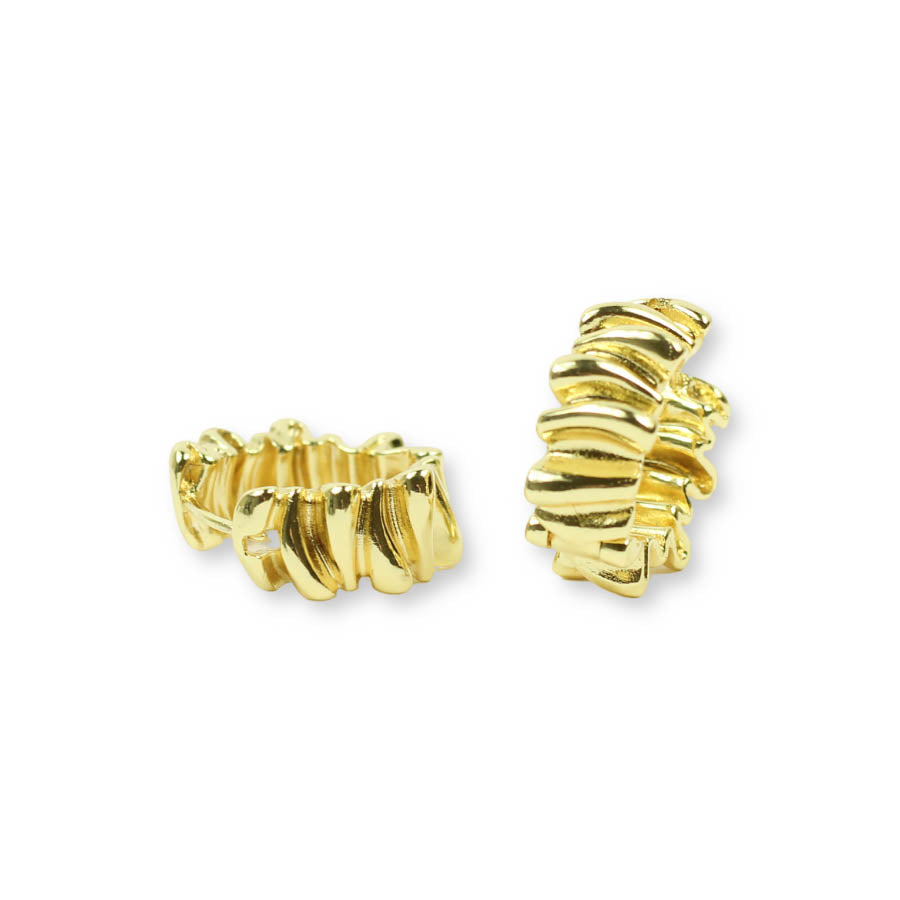 Chunky gold ruffle hoop earrings featuring a sculpted, dimensional wavy texture by Bourbon and Boweties.