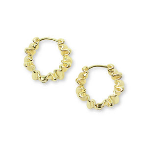 Chunky gold ruffle hoop earrings featuring a sculpted, dimensional wavy texture by Bourbon and Boweties.
