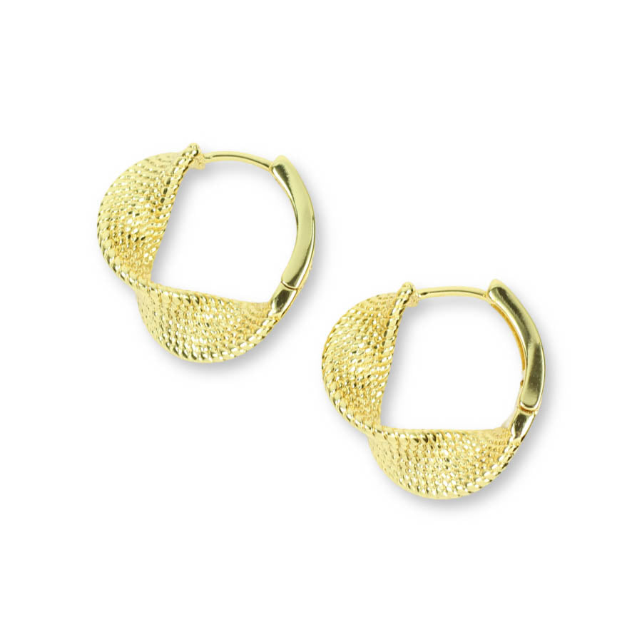 Margot Gold Huggie Earrings featuring textured, sculpted gold-tone hoops with a curved silhouette by Bourbon and Boweties.