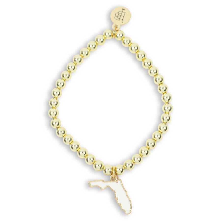 Gold Midi Stretch Bracelet - White Florida