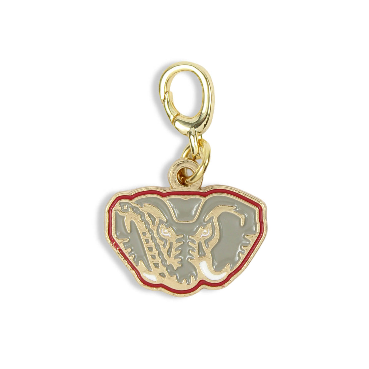 Big Al Alabama mascot clasp charm in crimson, gray and gold