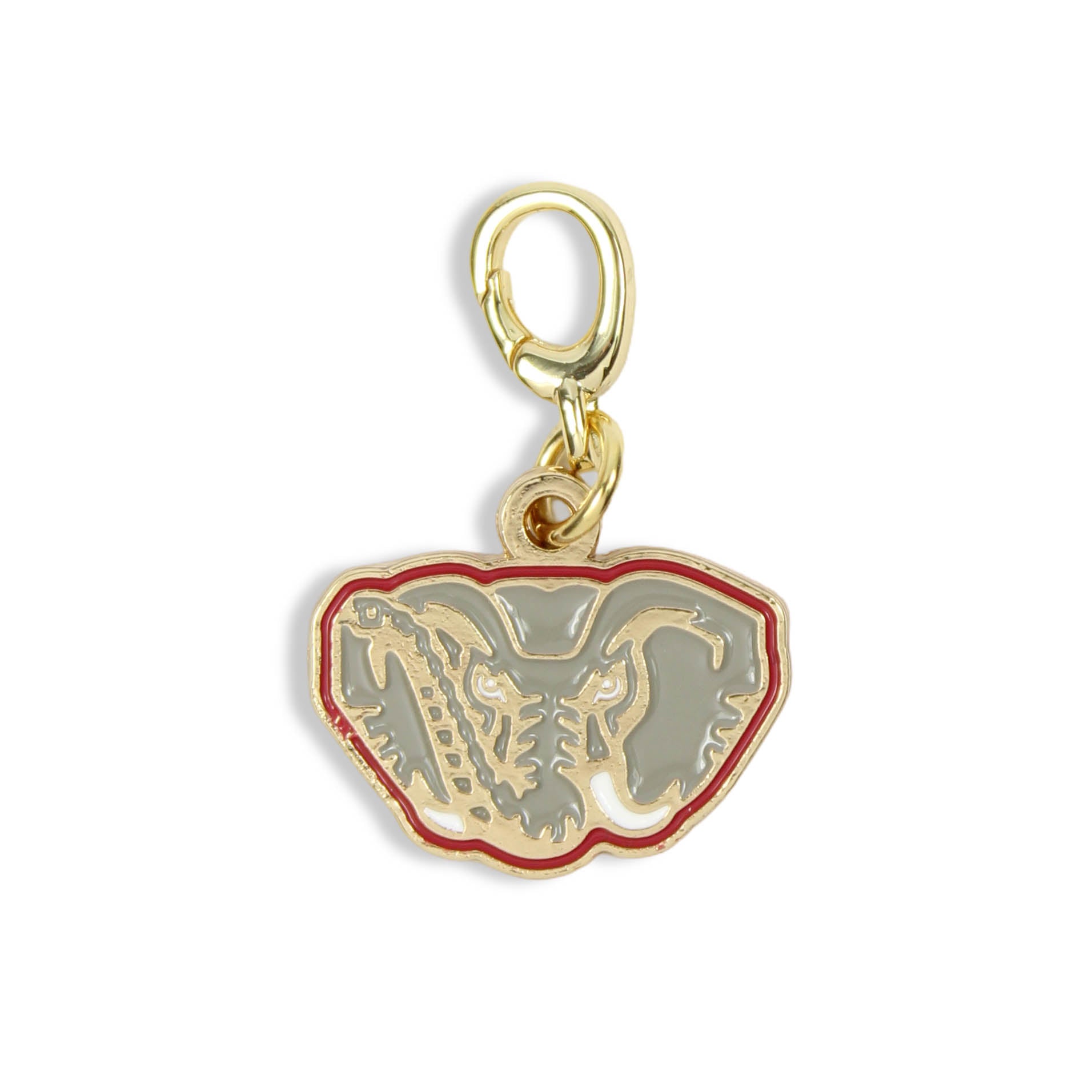 Big Al Alabama mascot clasp charm in crimson, gray and gold