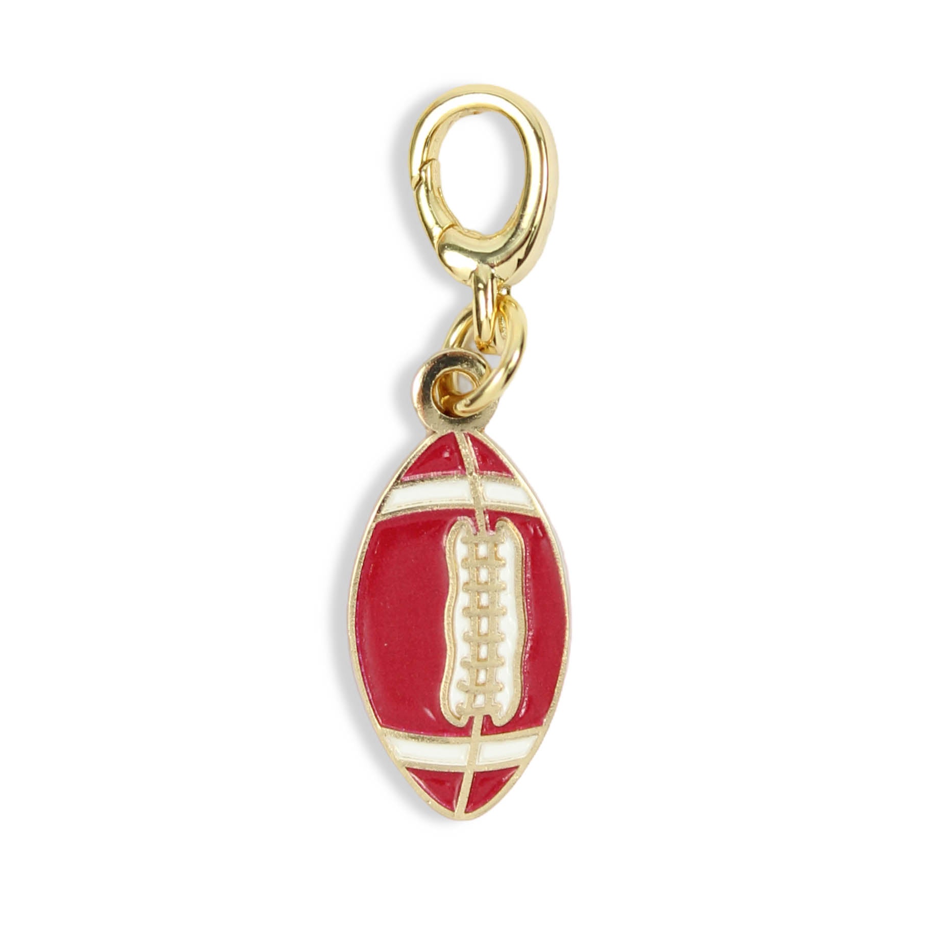 Crimson football clasp charm with white and gold details