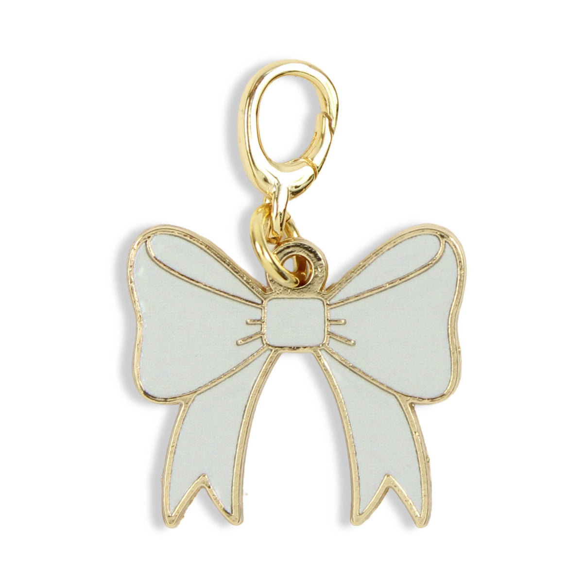 Grey bow clasp charm with gold trim