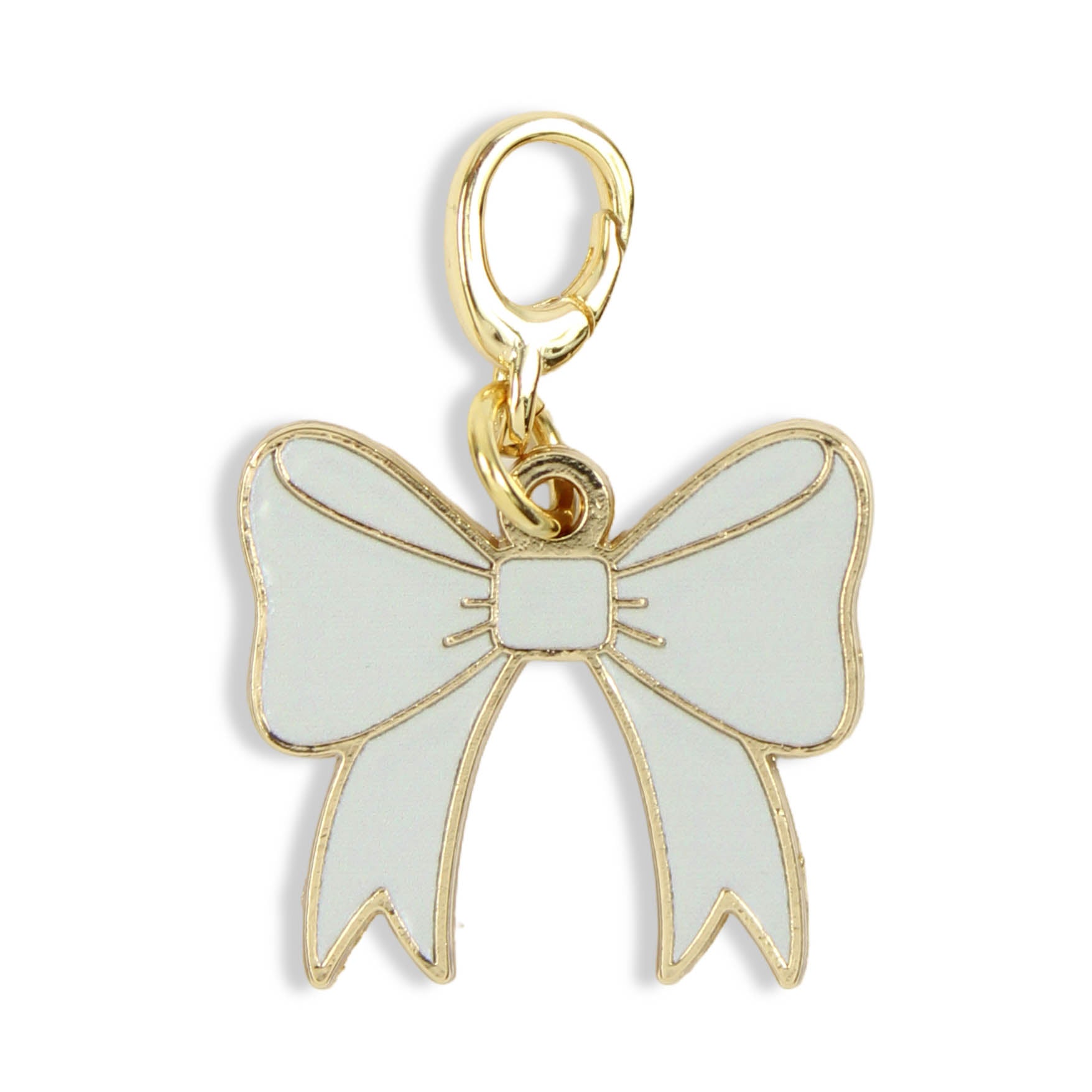 Grey bow clasp charm with gold trim
