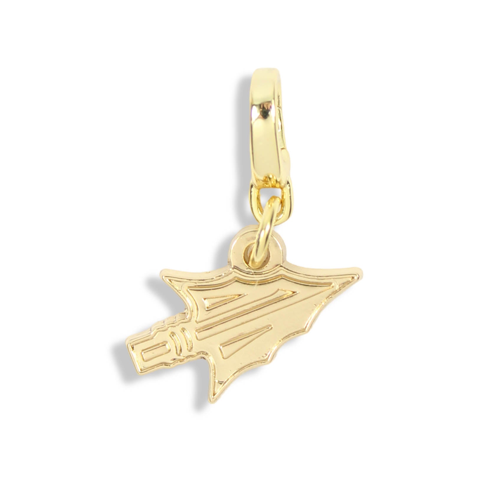 Gold Florida State Seminoles spear clasp charm on a white background.