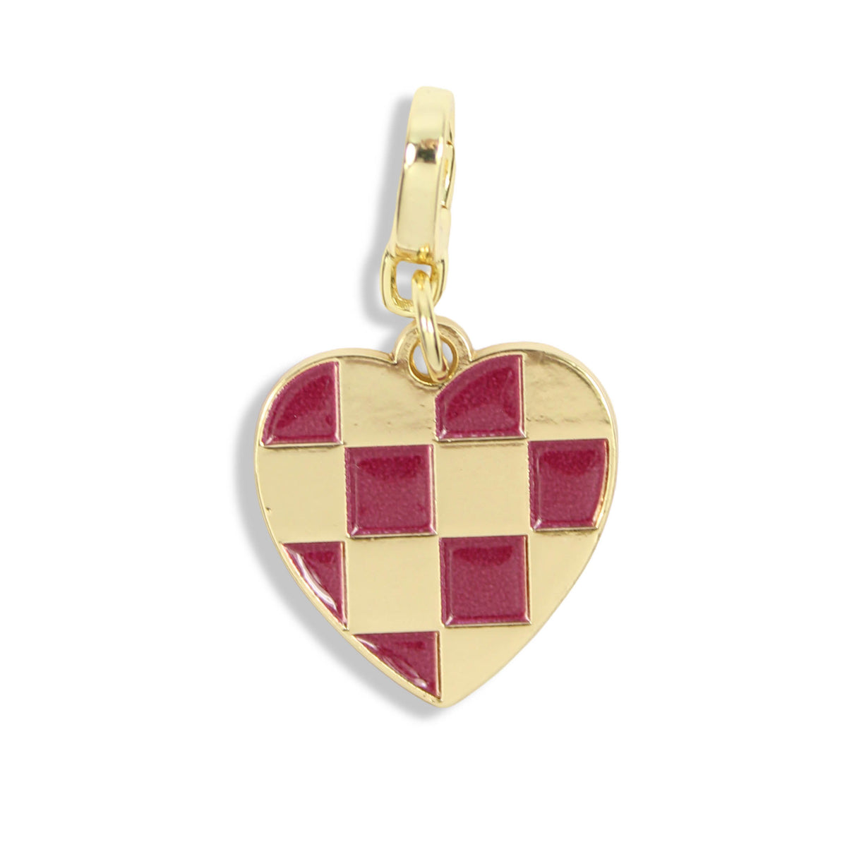Garnet and gold checkered heart clasp charm