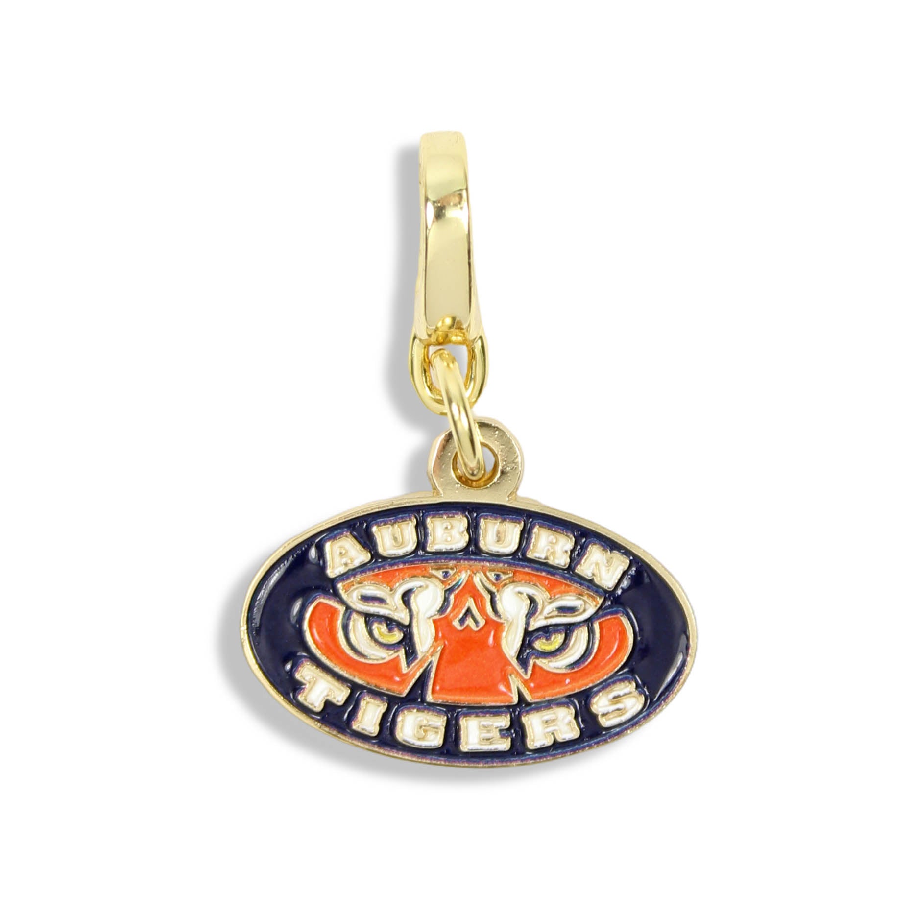 Auburn Tigers oval logo clasp charm in navy orange and gold