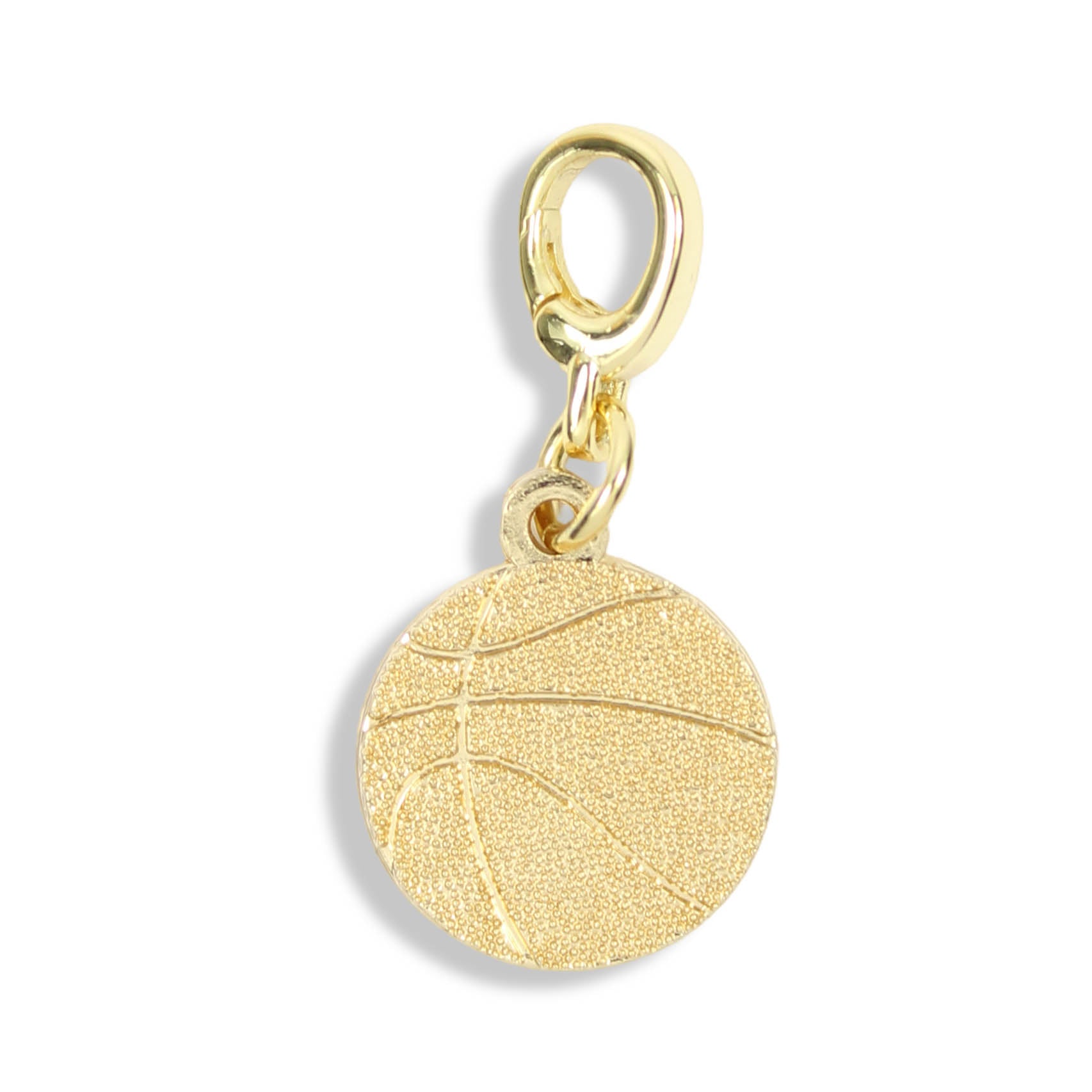 Gold basketball charm with clasp for charm necklaces and bracelets by Bourbon and Boweties.