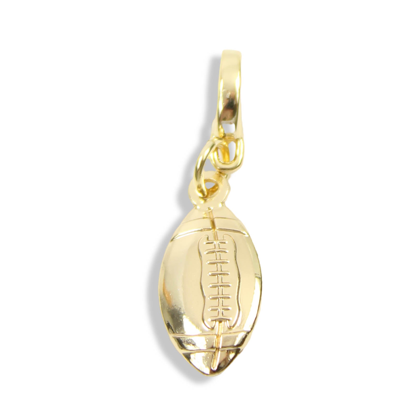 gold football clasp charm on white background