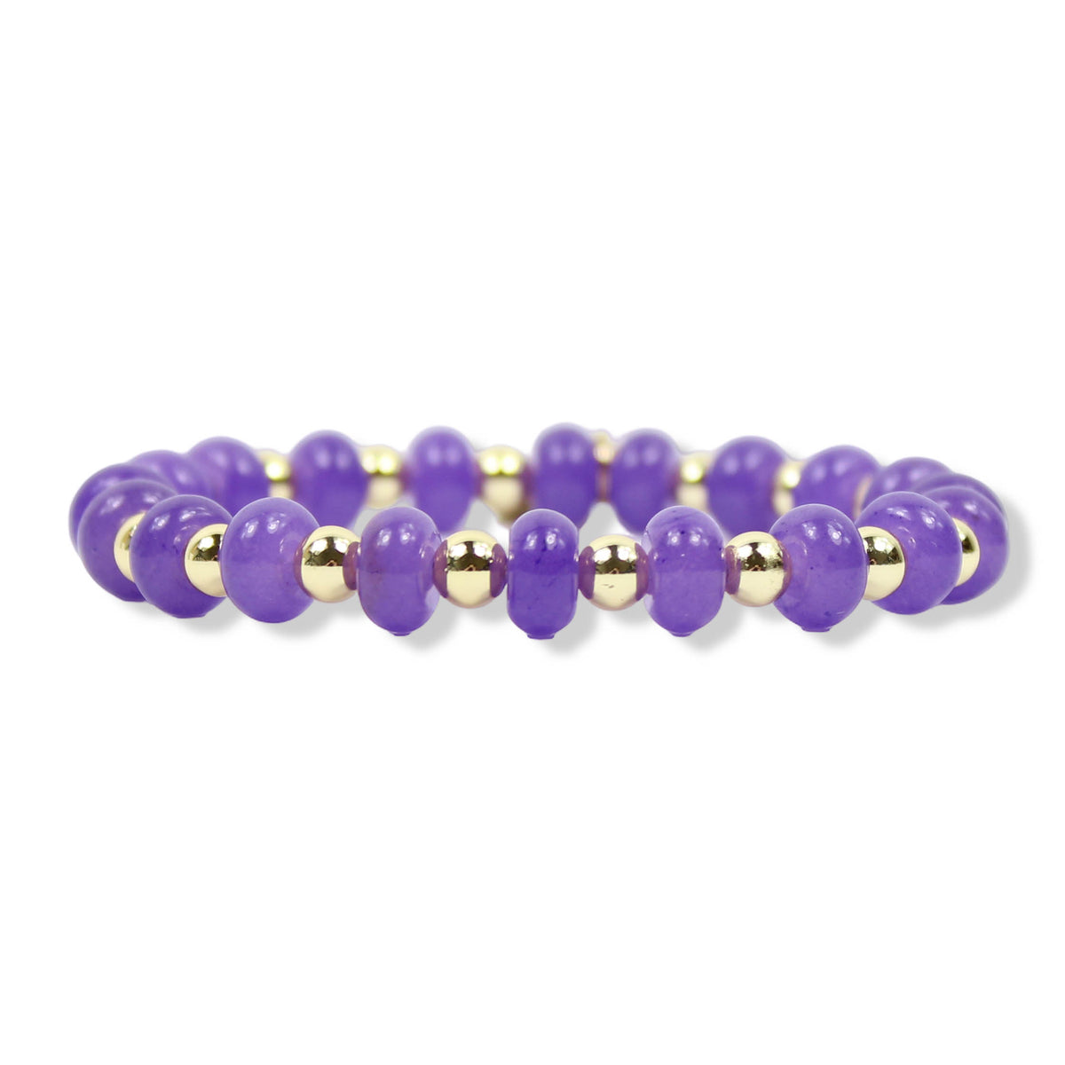 Annie Royal Purple Stretch Bracelet featuring round purple beads and gold accents by Bourbon and Boweties.