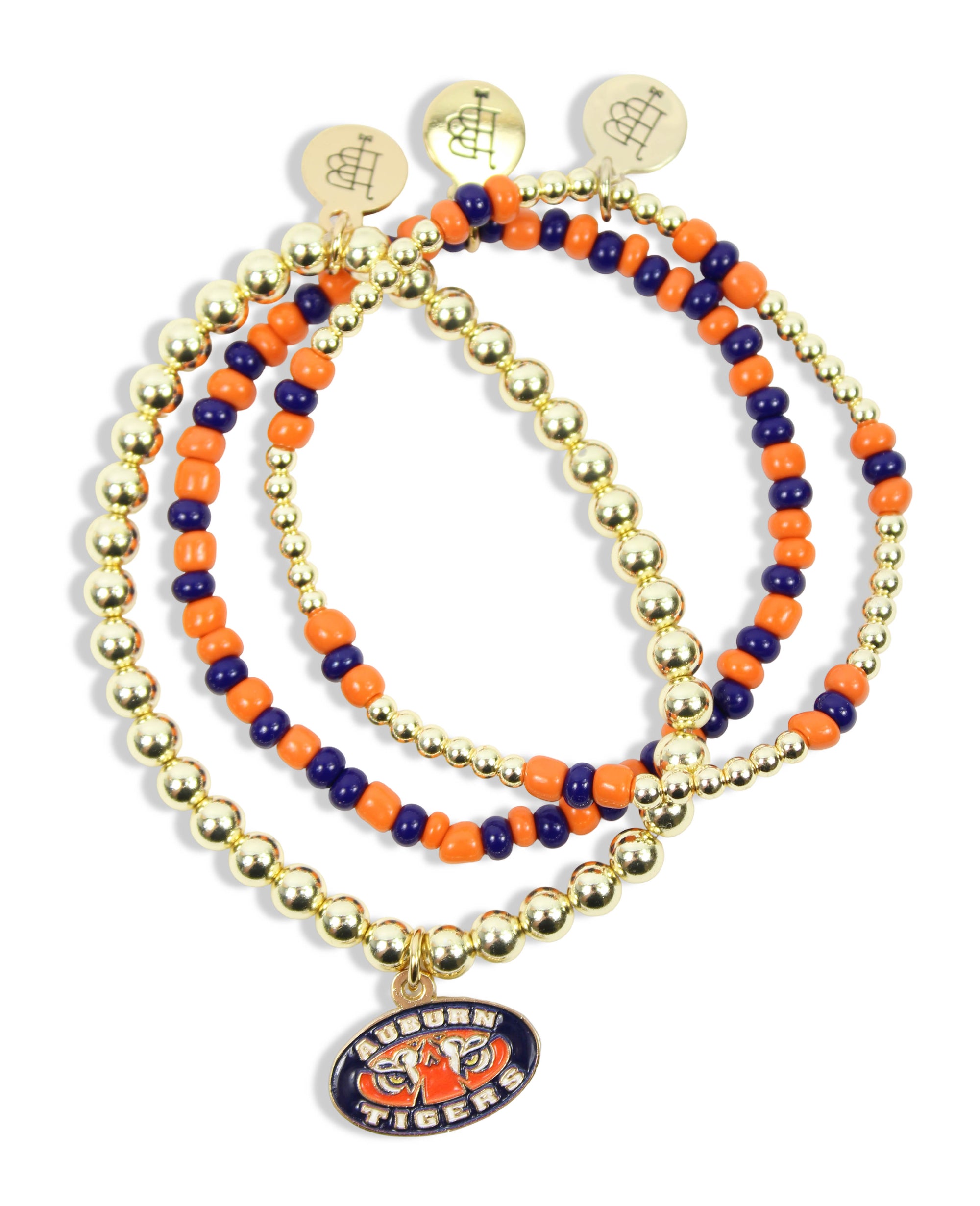 Auburn Tigers orange navy and gold game day bracelet stack