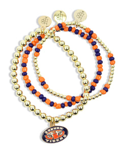Auburn Tigers orange navy and gold game day bracelet stack
