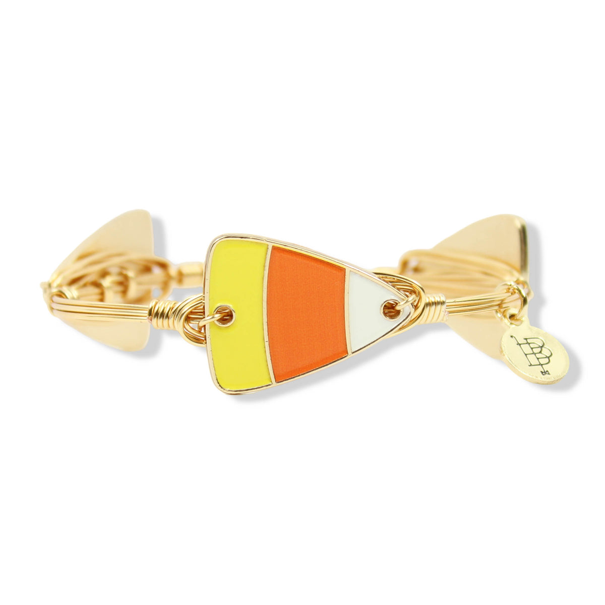 Candy corn Halloween gold wire wrapped bangle bracelet