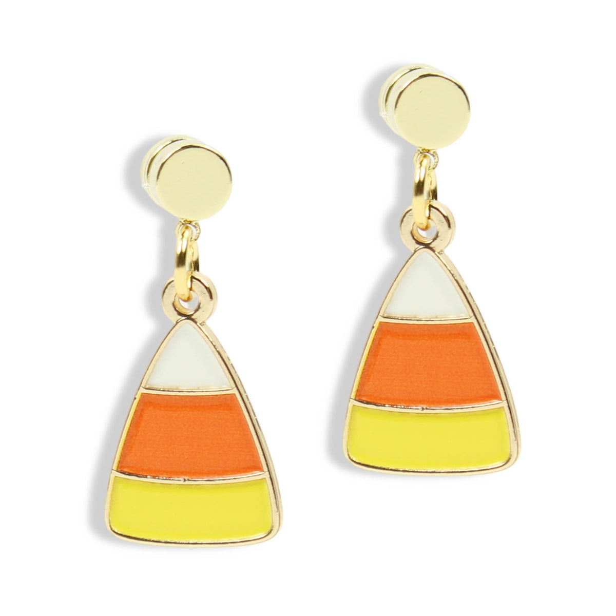 Yellow orange and white candy corn Halloween earrings with gold stud tops