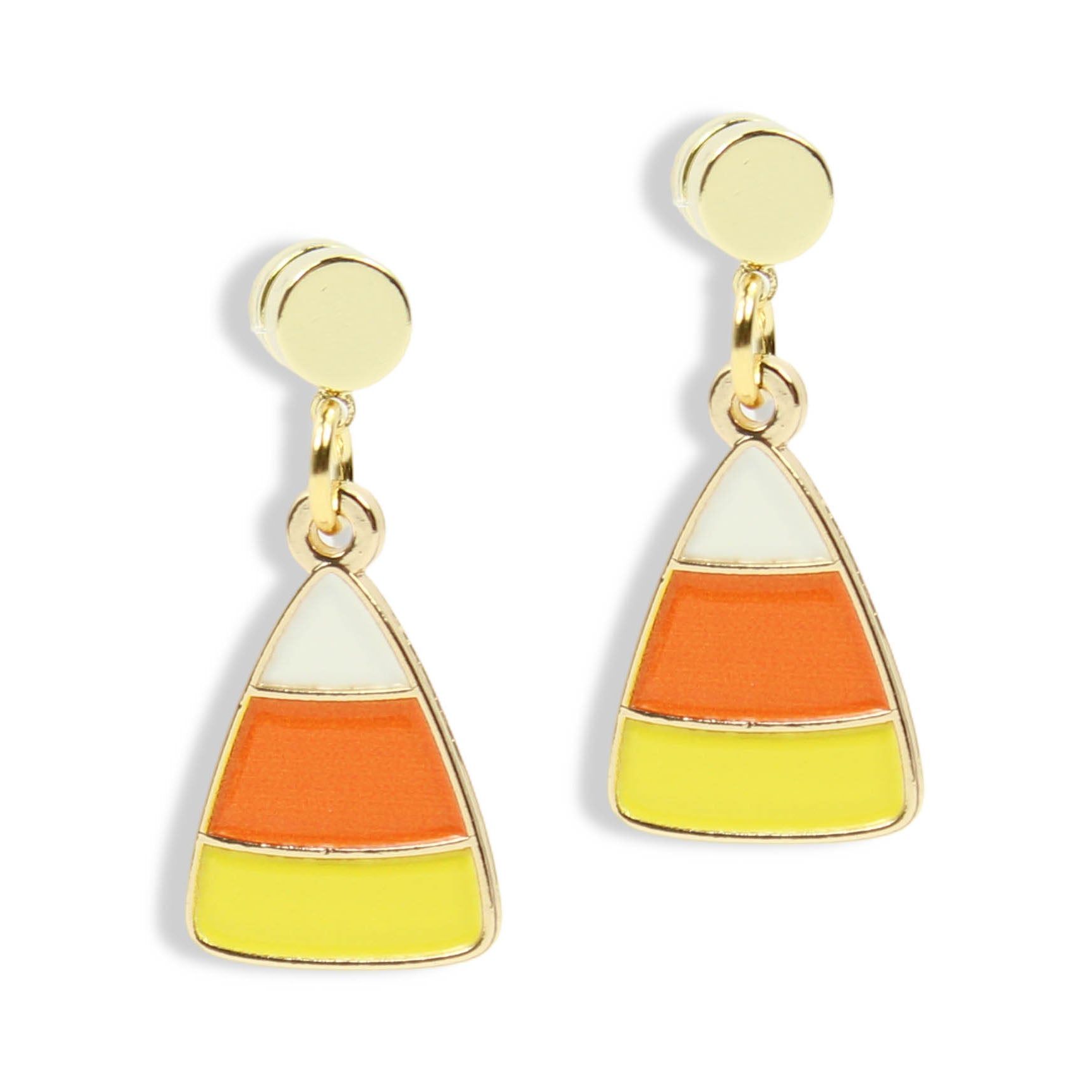 Yellow orange and white candy corn Halloween earrings with gold stud tops