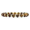 A beaded stretch bracelet featuring polished brown tiger's eye beads and small metallic gold spacer beads, displayed against a clean white background.
