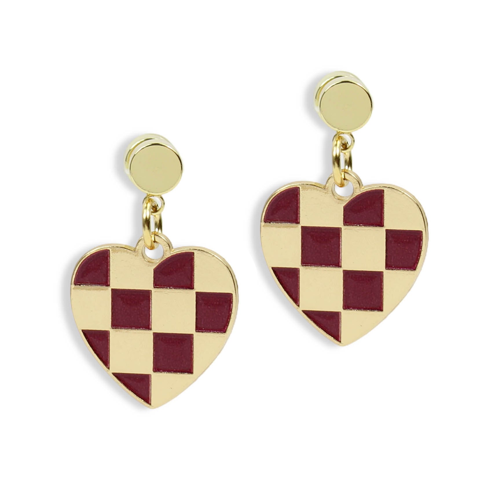 Checkered Heart Earring | Garnet & Gold