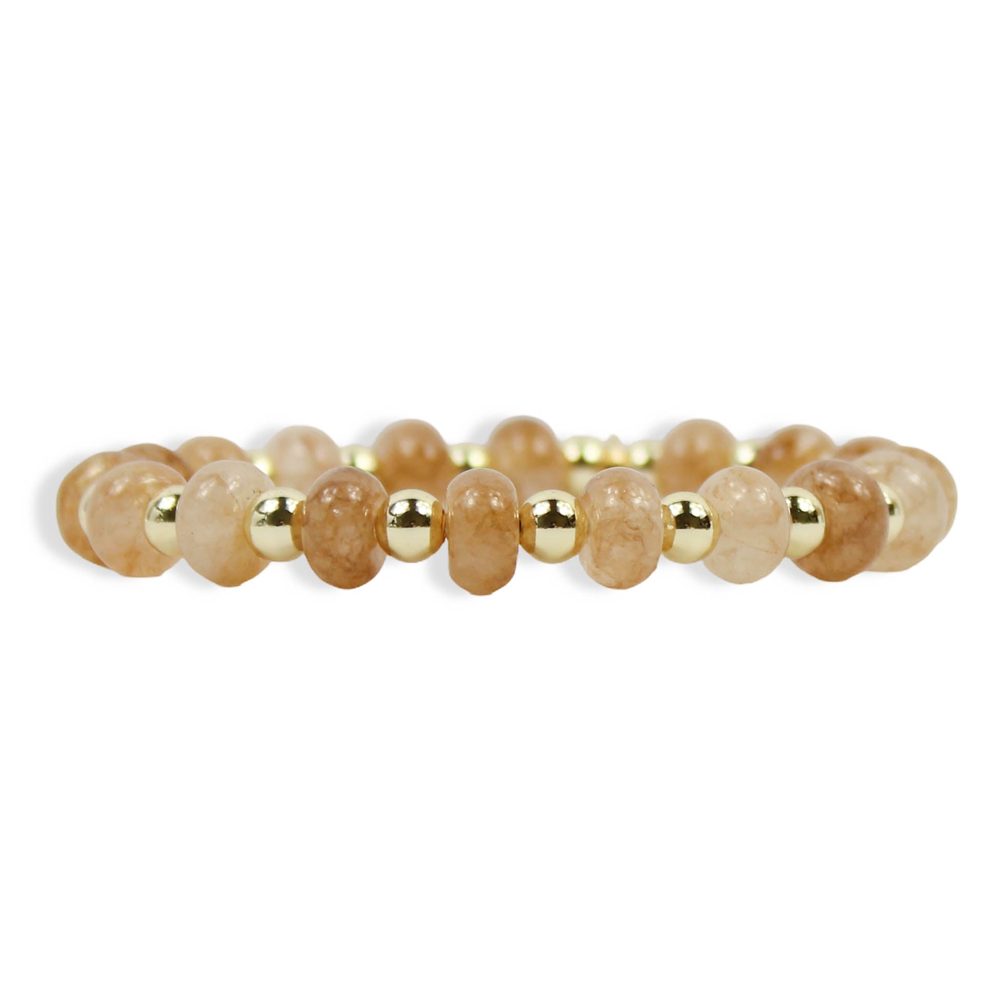 Annie Toasted Stretch Bracelet with caramel and champagne cat's eye beads, polished gold spacer beads, and signature gold tag by Bourbon and Boweties