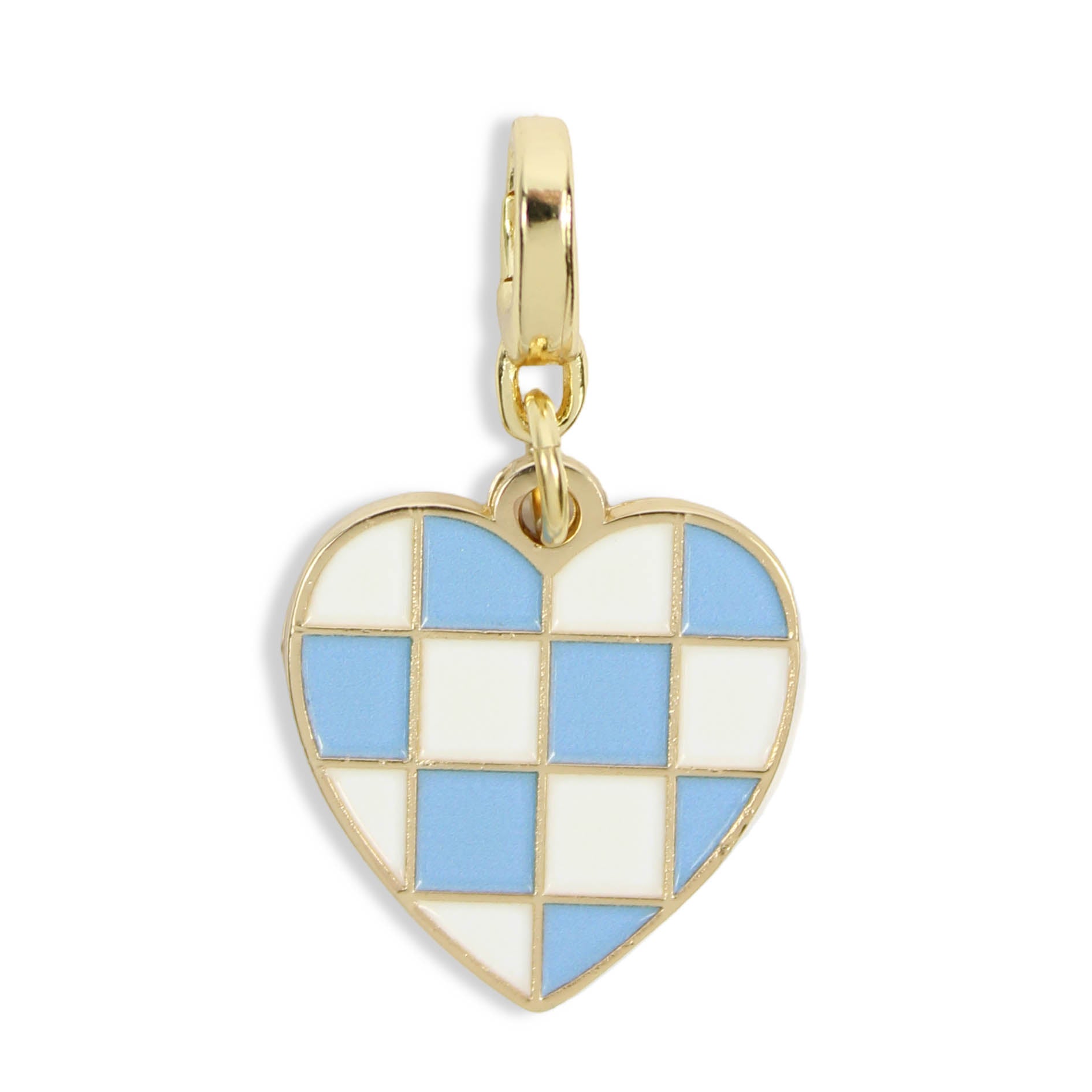 Checkered Heart Charm | Light Blue + White