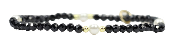 Stacker Stretch Bracelet - Micro Black + Pearl