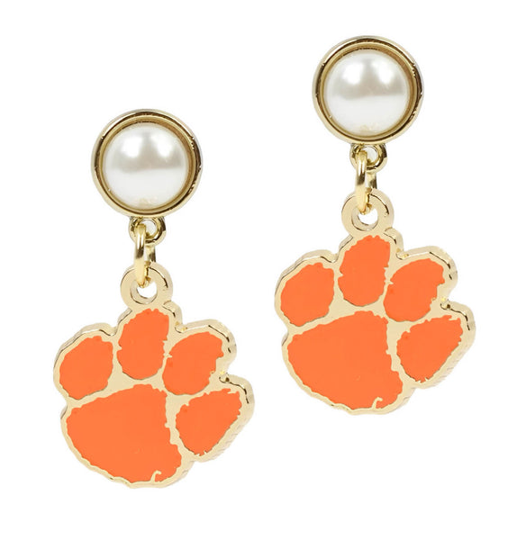 Clemson Tigers Paw Pearl Earring