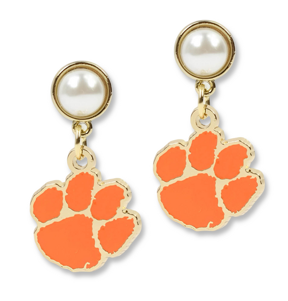 Clemson Tigers Paw Pearl Earring
