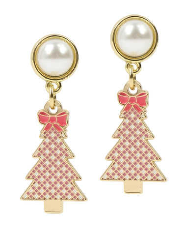 Pink Gingham Tree Earring
