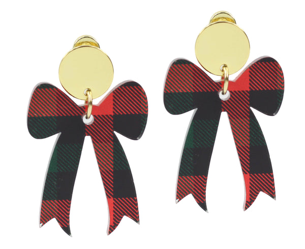 Holiday Bow Earring - Plaid
