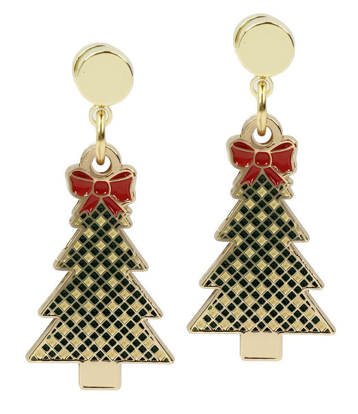 Green Gingham Tree Earring