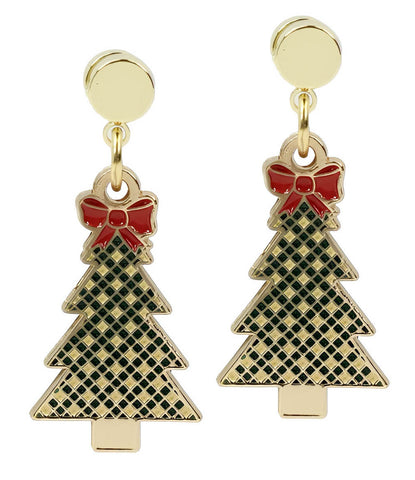 Green Gingham Tree Earring